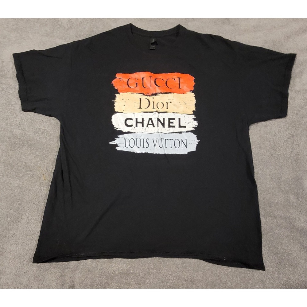 Gildan Graphic Tee Black XL Gucci Dior Chanel Louis Vuitton Designer Parody
